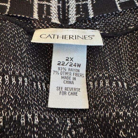 Catherines EUC 2X Long Open Knit Vest Black White Y2K Layering Cardigan Duster - Picture 9 of 10